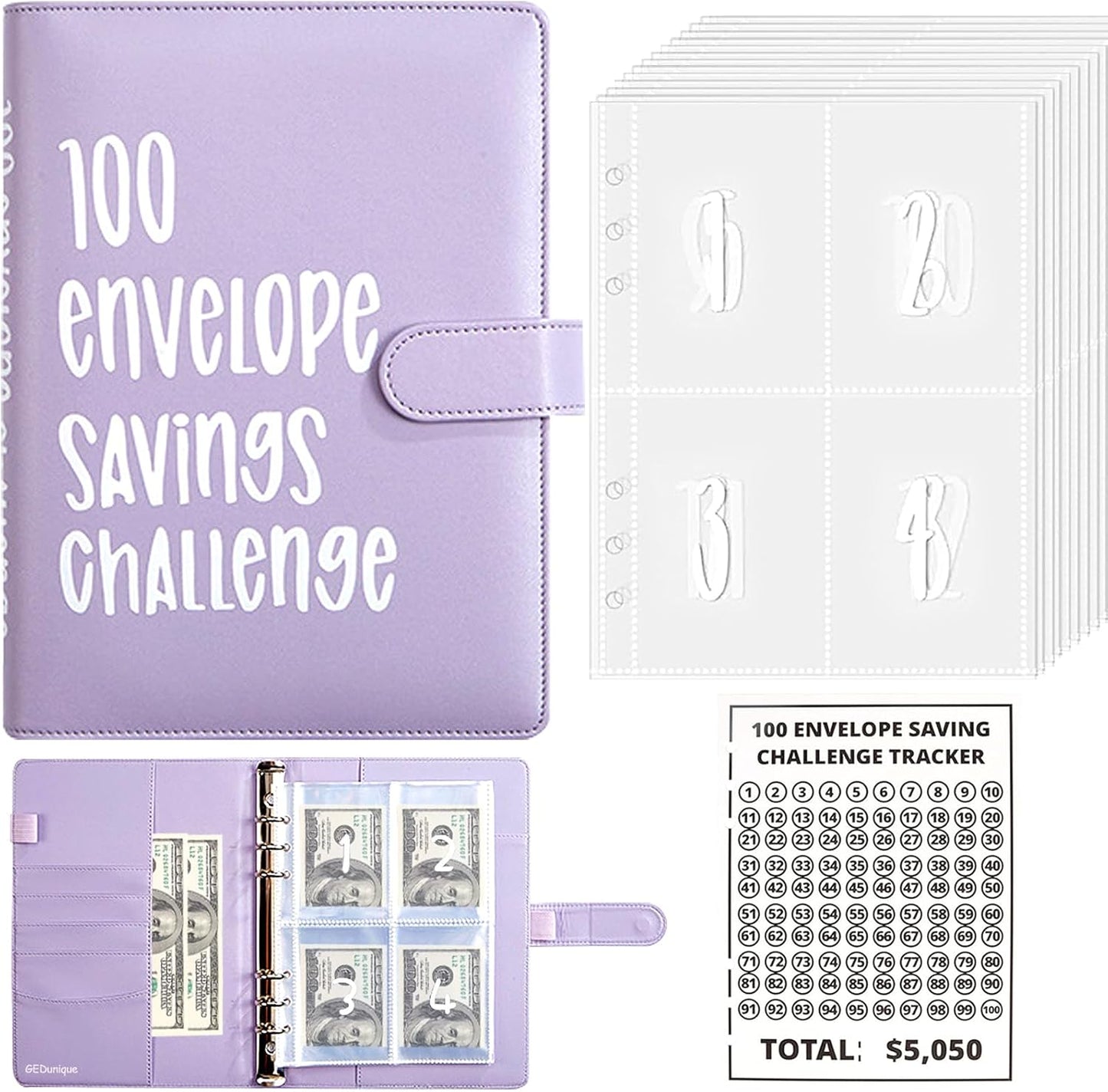$1000 Savings Challenges Book with Envelopes, Budget Planner 2025 with Cash Envelopes, Mini Money Saving Binder for Office, Home, School Pink