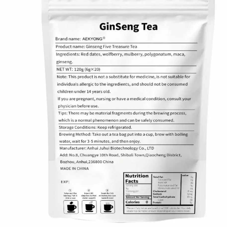 Kidney tea formula Ginseng Five Treasure TeaCombination Scented Tea Five Treasure Tea RedDate Wolfberry Tea Men's Tea Health TeaMulberry Herbal Formula Health Tea WB