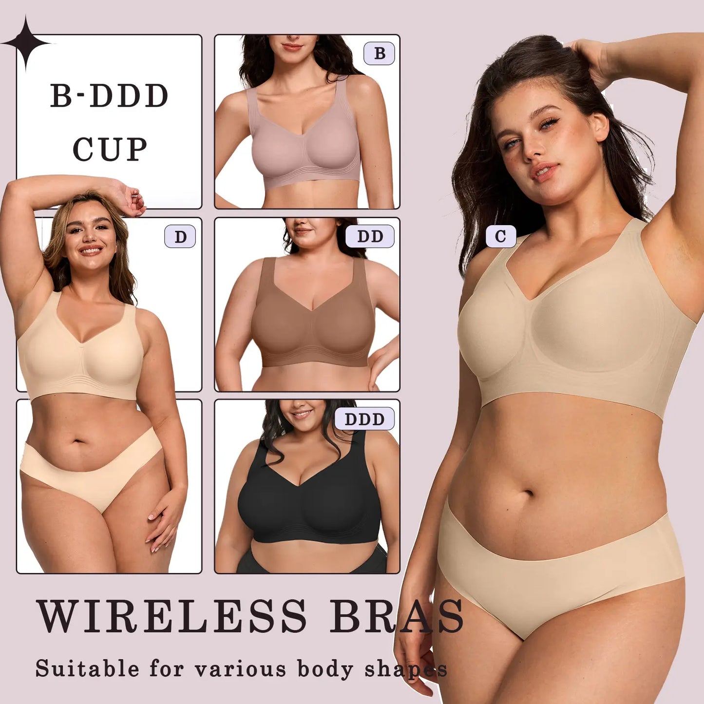 Womens Jelly Bras Full Coverage Wireless Supportive Bra Push Up Plus Size Comfort Soft No Underwire Seamless Comfortable Wireless T-Shirt Everyday Bras Wings