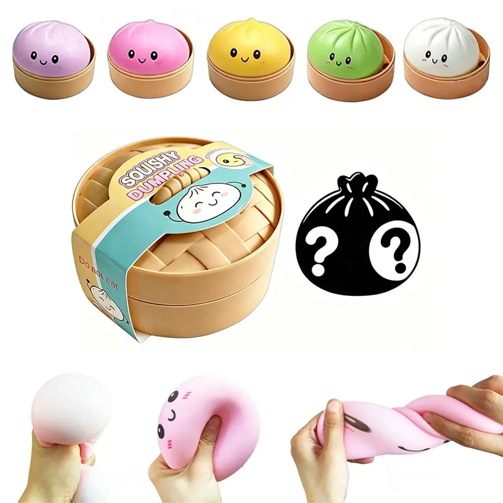 Expressive Dumpling Squishy - Blind Box, My secret Bun Fidget Toy, Soft TPR Material, Stress Relief, Unboxing Surprise, Random Style per Pack, Gift for Adults.