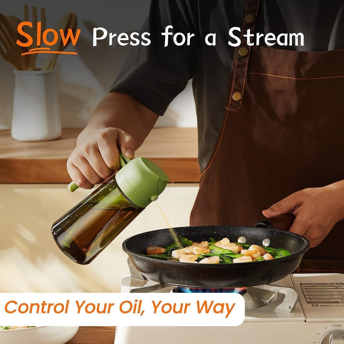 2 in 1 Light-Blocking Dark Oil Sprayer, 16oz/470ml Oil Dispenser Bottle for Kitchen, Premium Amber Glass Oil Bottle, Food-Grade Oil Mister for Air Fryer, BBQ, Green