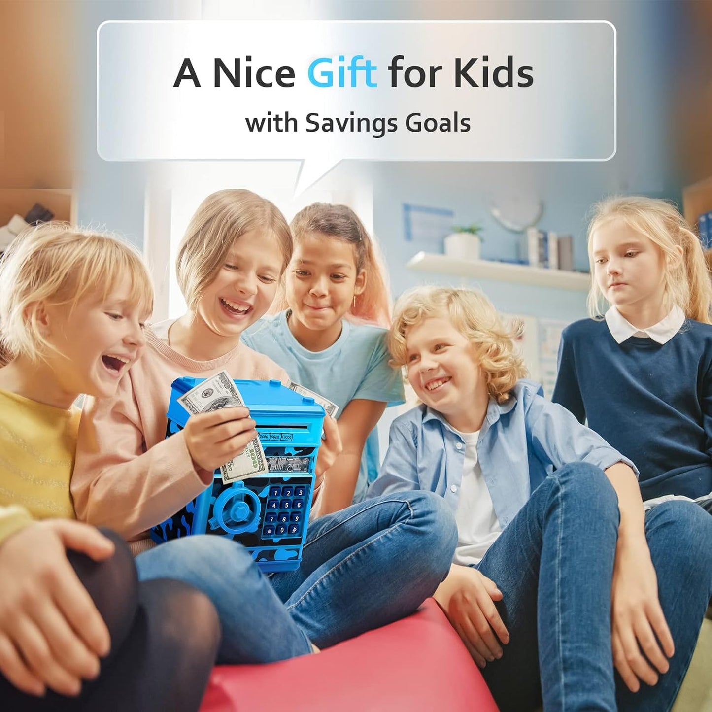 Piggy Bank for Boys Girls, Vcertcpl ATM Coin Bank Money Saving Box with Password, Kids Safe Money Jar with Auto Grab Bill Slot, Birthday Gifts Toys Bank for 6 7 8 9 10 11 12 Year Old Girls Boys