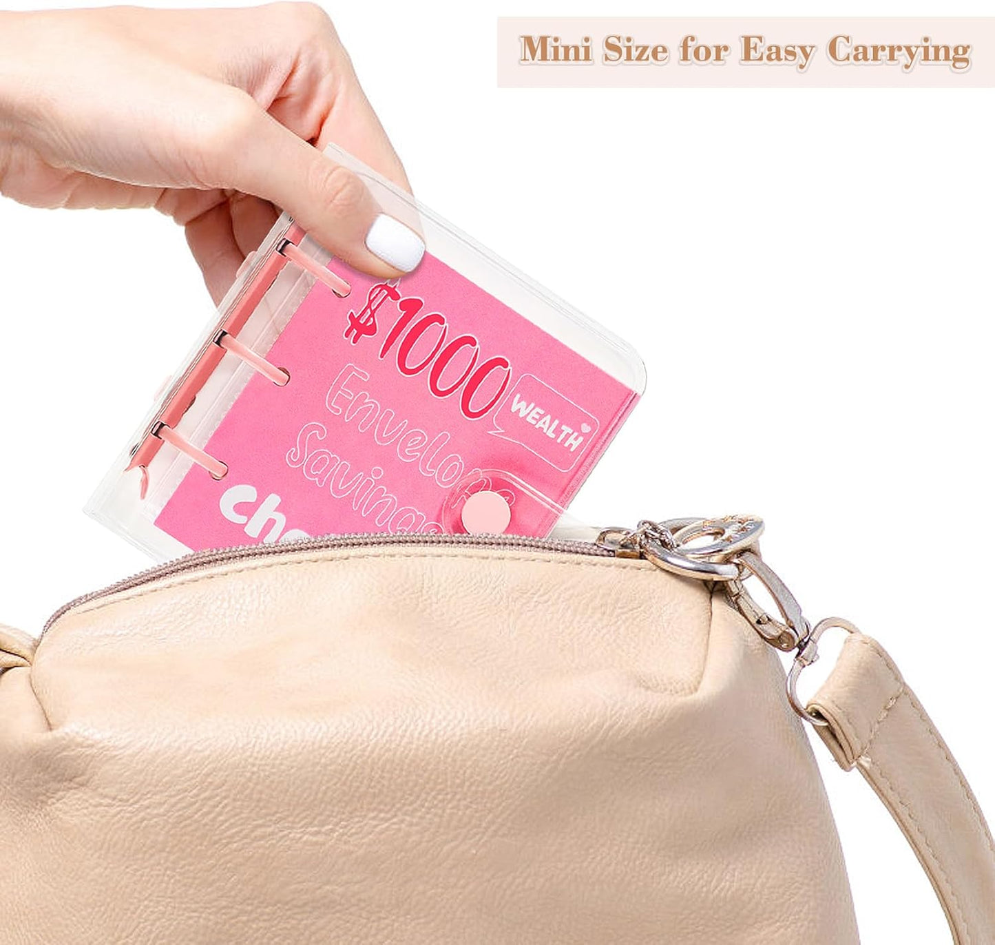 $1000 Savings Challenges Book with Envelopes, Budget Planner 2025 with Cash Envelopes, Mini Money Saving Binder for Office, Home, School Pink