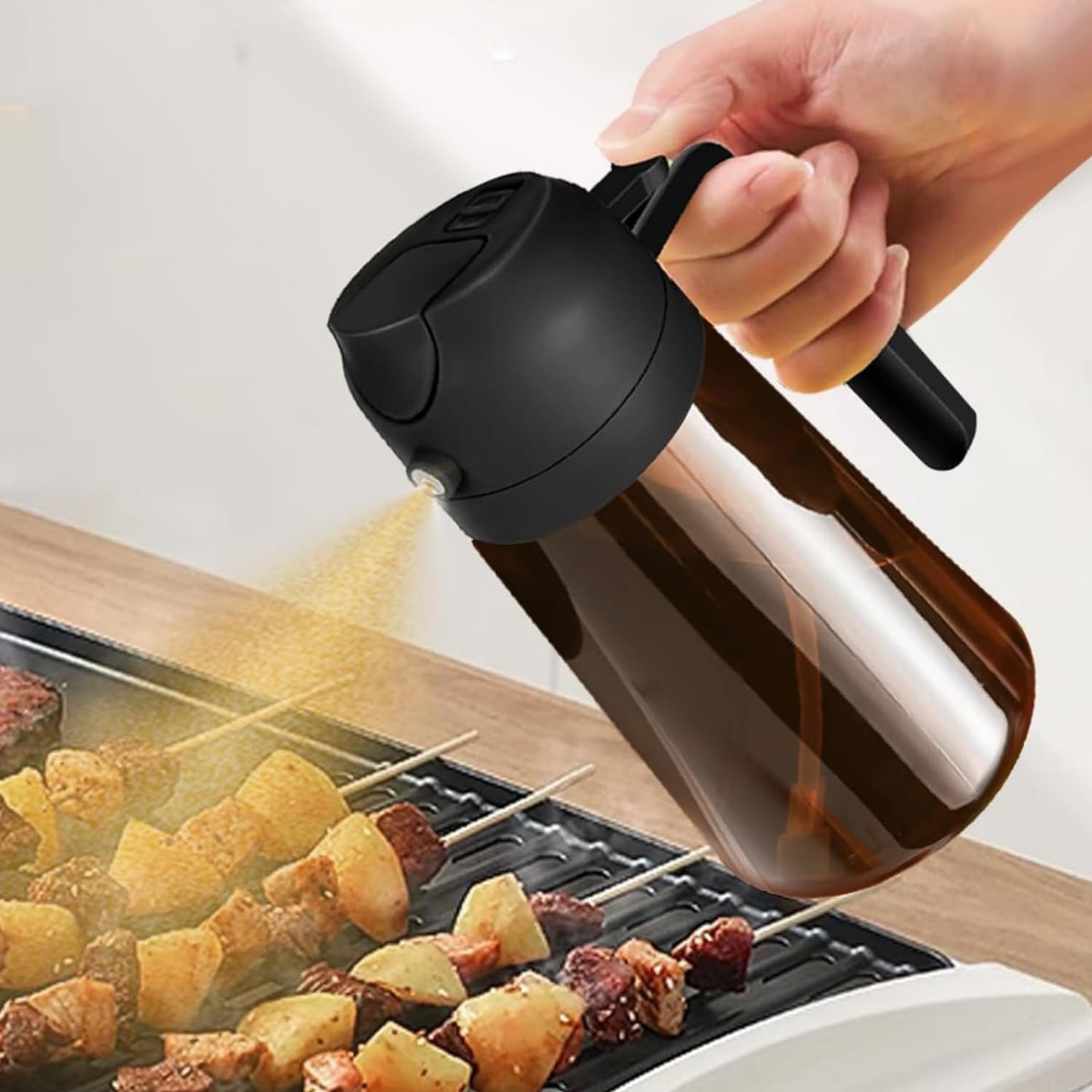 2 in 1 Light-Blocking Dark Oil Sprayer, 16oz/470ml Oil Dispenser Bottle for Kitchen, Premium Amber Glass Oil Bottle, Food-Grade Oil Mister for Air Fryer, BBQ, Green