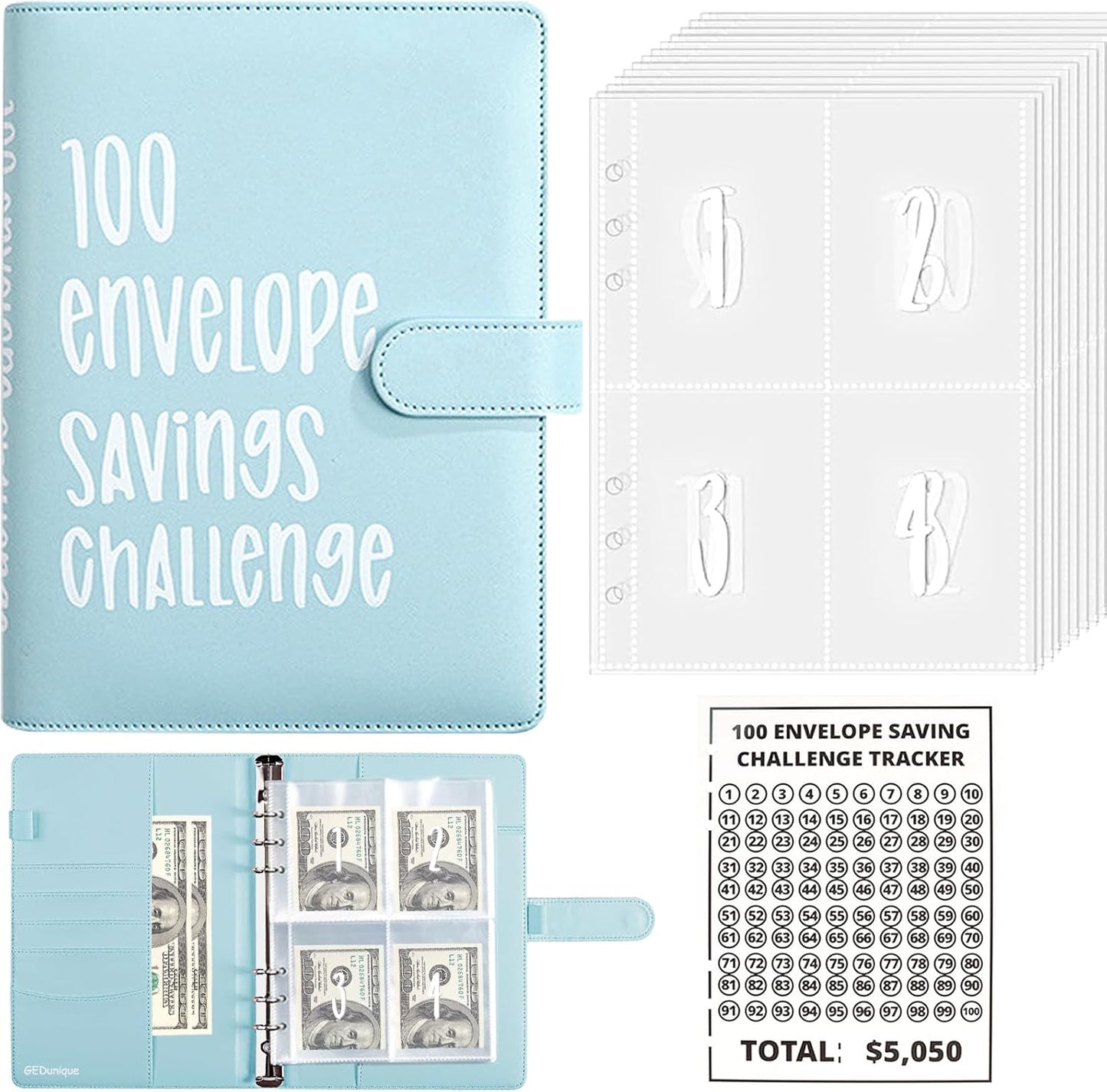 $1000 Savings Challenges Book with Envelopes, Budget Planner 2025 with Cash Envelopes, Mini Money Saving Binder for Office, Home, School Pink