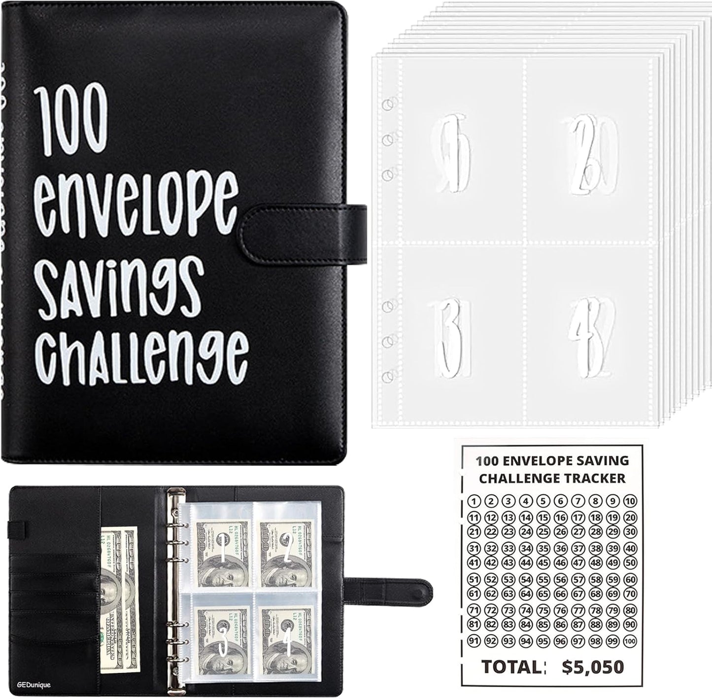$1000 Savings Challenges Book with Envelopes, Budget Planner 2025 with Cash Envelopes, Mini Money Saving Binder for Office, Home, School Pink