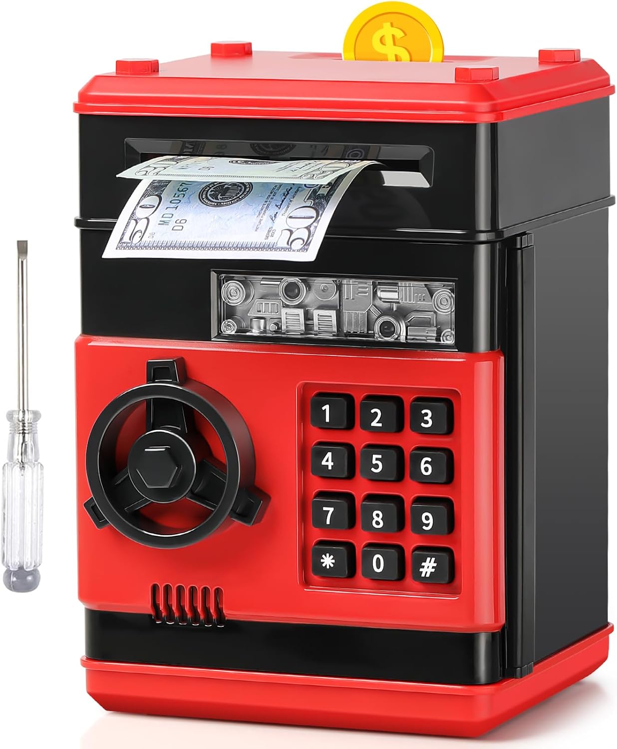 Piggy Bank for Boys Girls, Vcertcpl ATM Coin Bank Money Saving Box with Password, Kids Safe Money Jar with Auto Grab Bill Slot, Birthday Gifts Toys Bank for 6 7 8 9 10 11 12 Year Old Girls Boys