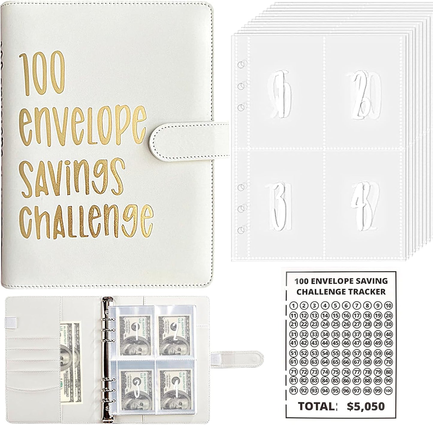 $1000 Savings Challenges Book with Envelopes, Budget Planner 2025 with Cash Envelopes, Mini Money Saving Binder for Office, Home, School Pink