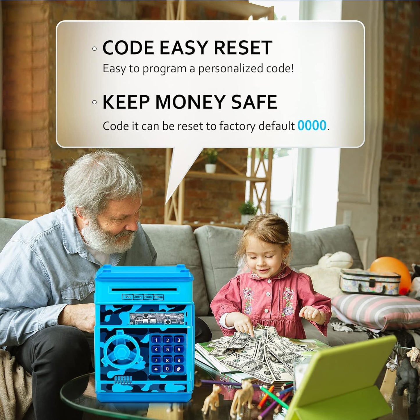 Piggy Bank for Boys Girls, Vcertcpl ATM Coin Bank Money Saving Box with Password, Kids Safe Money Jar with Auto Grab Bill Slot, Birthday Gifts Toys Bank for 6 7 8 9 10 11 12 Year Old Girls Boys