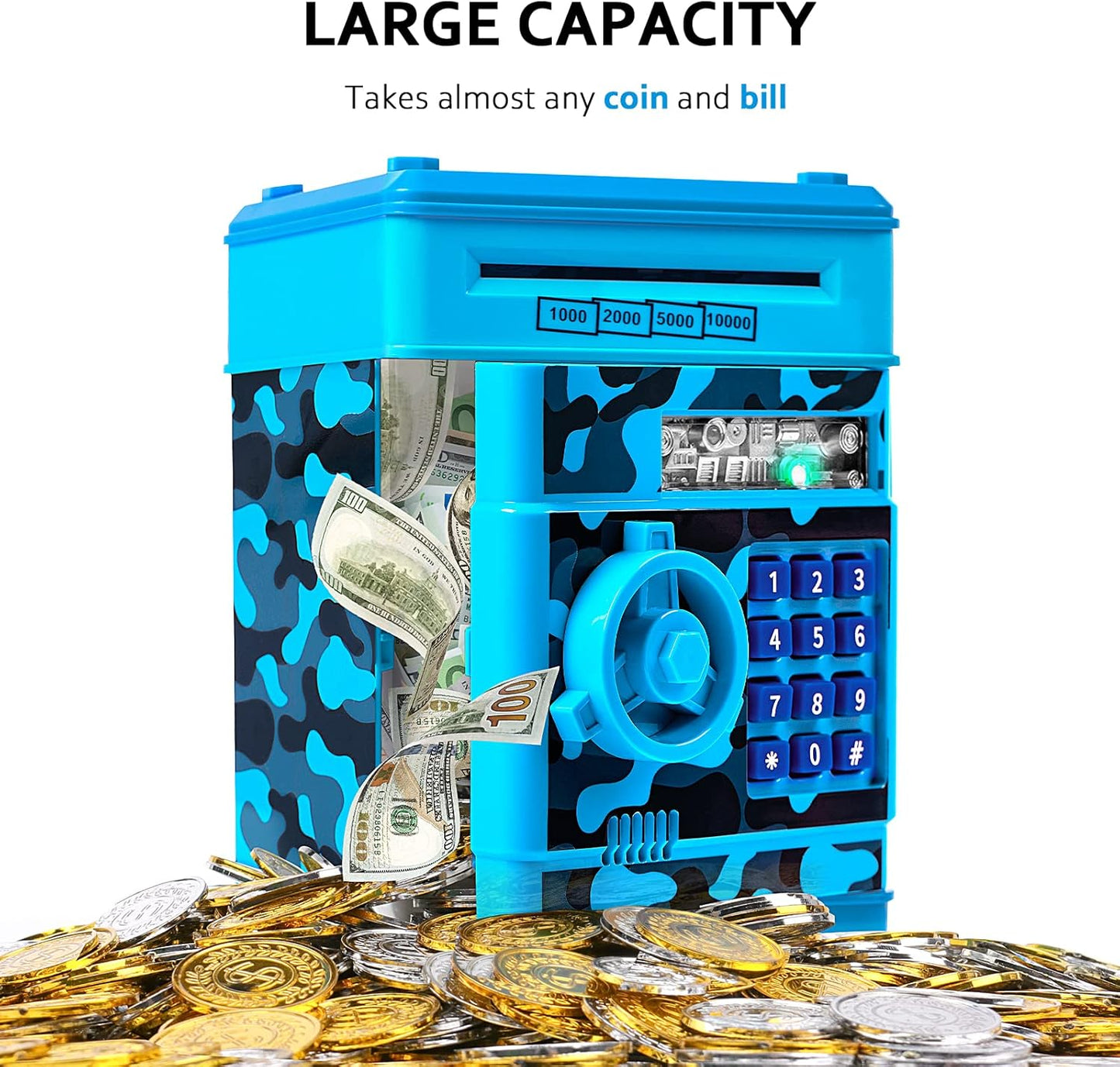 Piggy Bank for Boys Girls, Vcertcpl ATM Coin Bank Money Saving Box with Password, Kids Safe Money Jar with Auto Grab Bill Slot, Birthday Gifts Toys Bank for 6 7 8 9 10 11 12 Year Old Girls Boys