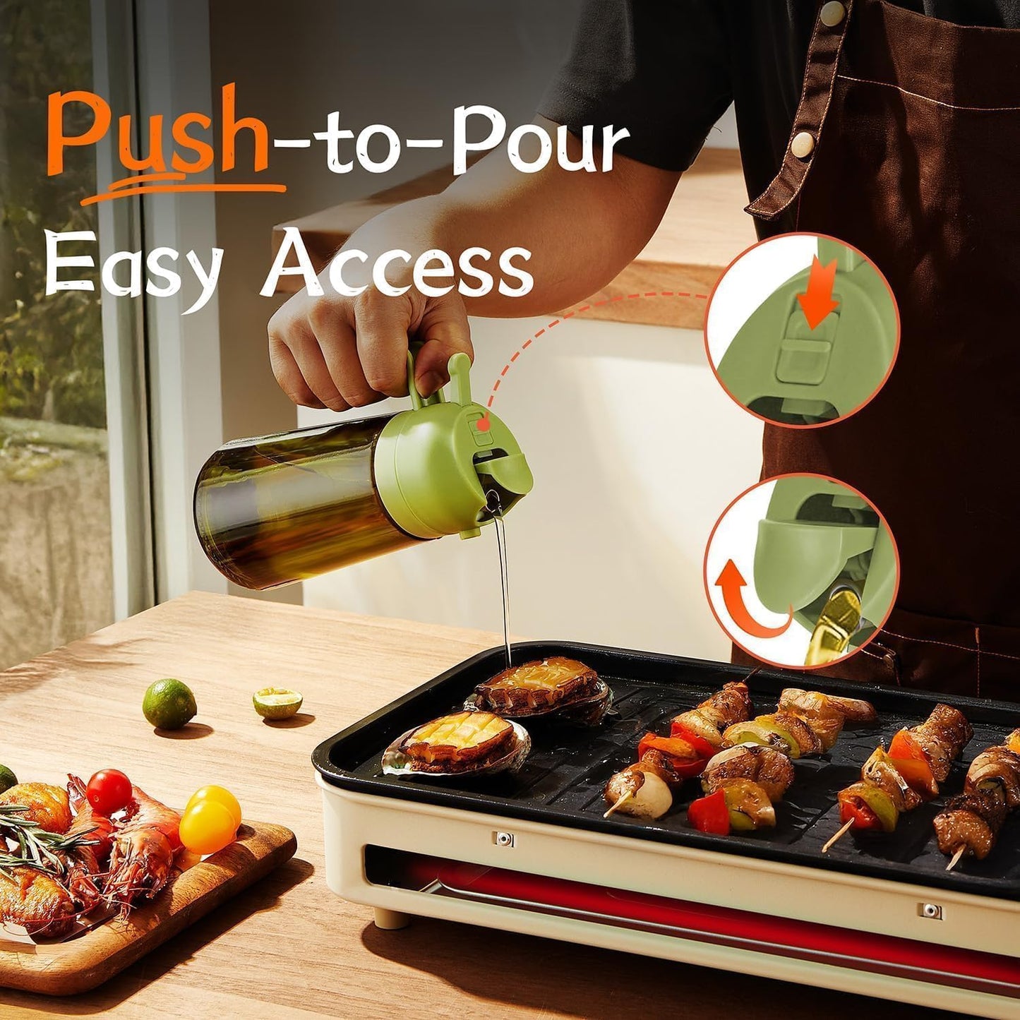 2 in 1 Light-Blocking Dark Oil Sprayer, 16oz/470ml Oil Dispenser Bottle for Kitchen, Premium Amber Glass Oil Bottle, Food-Grade Oil Mister for Air Fryer, BBQ, Green