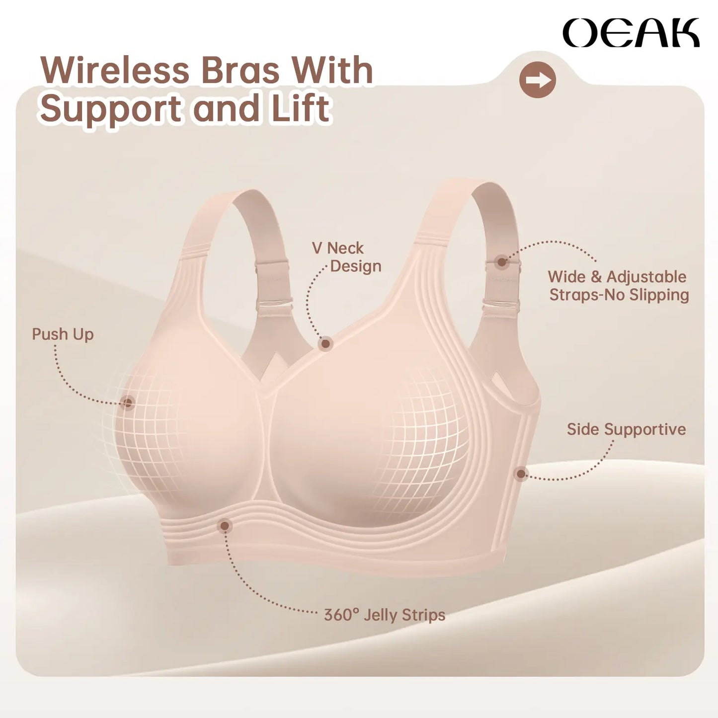 Womens Jelly Bras Full Coverage Wireless Supportive Bra Push Up Plus Size Comfort Soft No Underwire Seamless Comfortable Wireless T-Shirt Everyday Bras Wings
