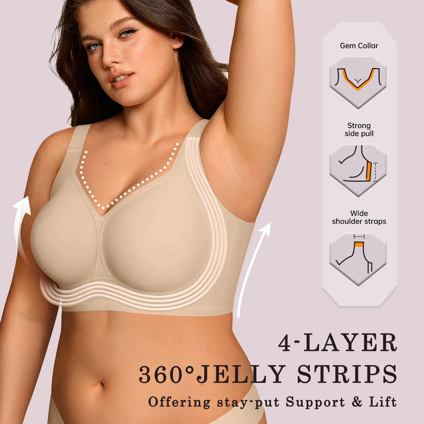 Womens Jelly Bras Full Coverage Wireless Supportive Bra Push Up Plus Size Comfort Soft No Underwire Seamless Comfortable Wireless T-Shirt Everyday Bras Wings